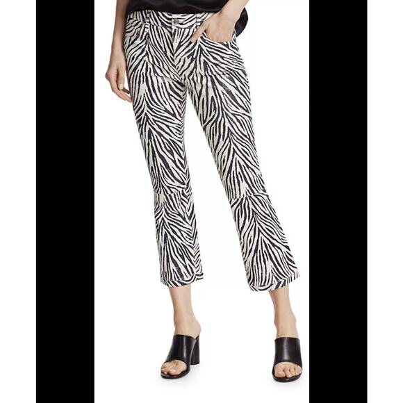 RtA Kiki Dazed Zebra Mid Rise Flare Cropped Lambskin Leather Pants Womens 26 - Picture 1 of 11
